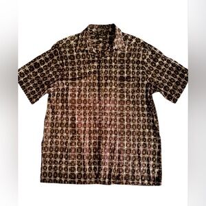 J. Ferrar men’s size L Button-Down Shirt rayon short sleeve geometric Y2K